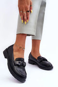 Chaussures basses pour femme en cuir artificiel noir élégantes style moderne rabat décoratif semelle épaisse confortable