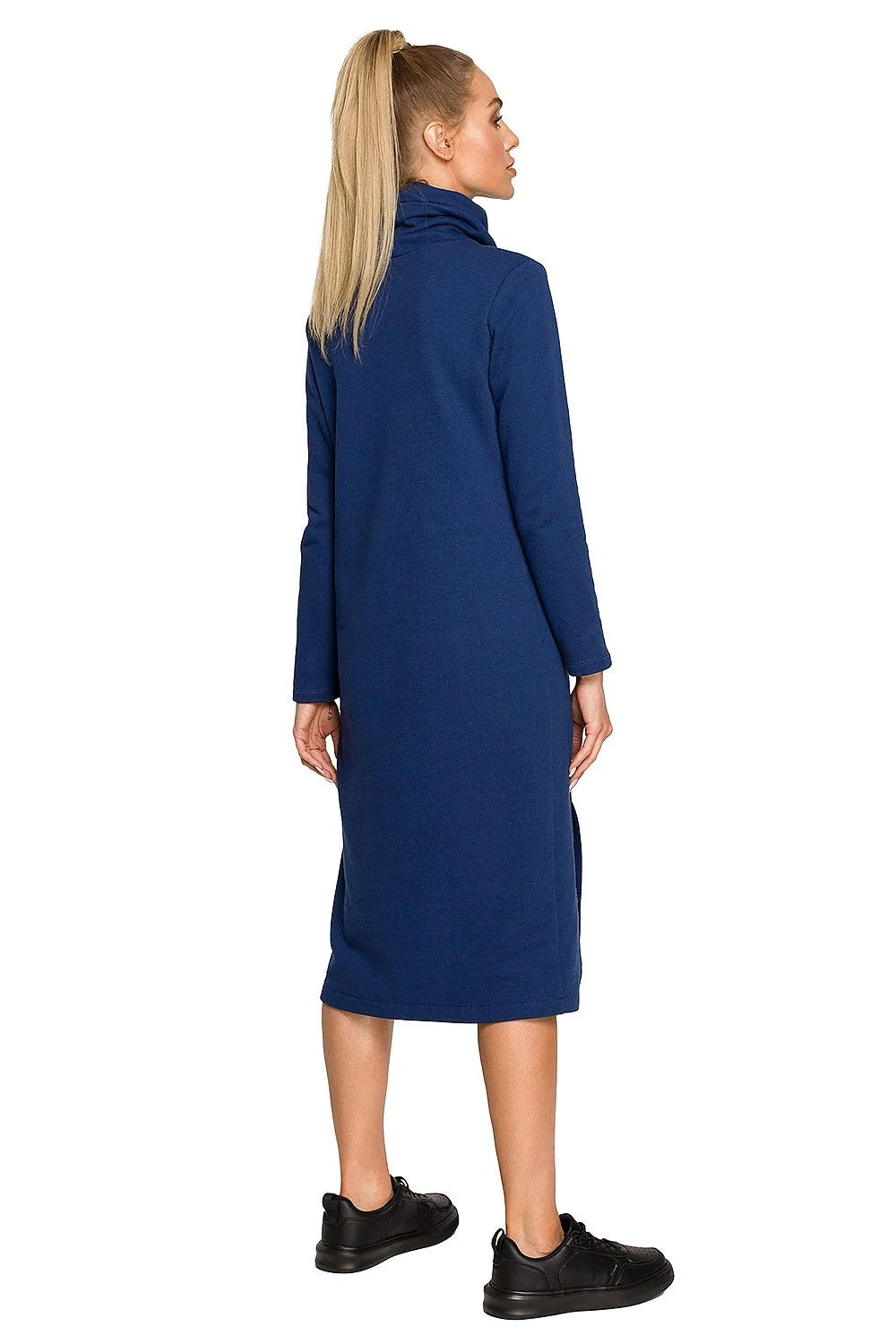 Robe de jour Moe style casual couleur rose pastel manches longues col rouleau poche kangourou femme