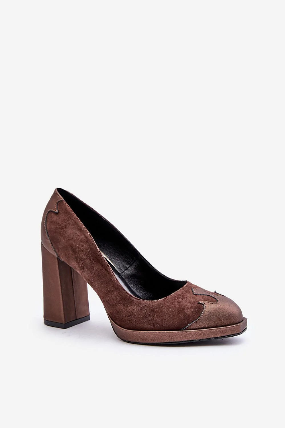 escarpins femme talon bloc haut daim cuir marron plateforme légère bout amande semelle intérieure confort stabilité
