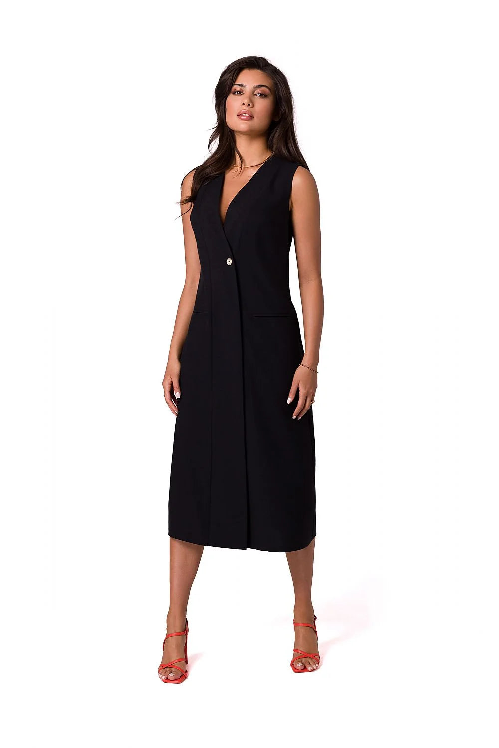 Robe blazer sans manches style élégant pour femme, coupe ajustée, blanche, polyester, occasion formelle, été