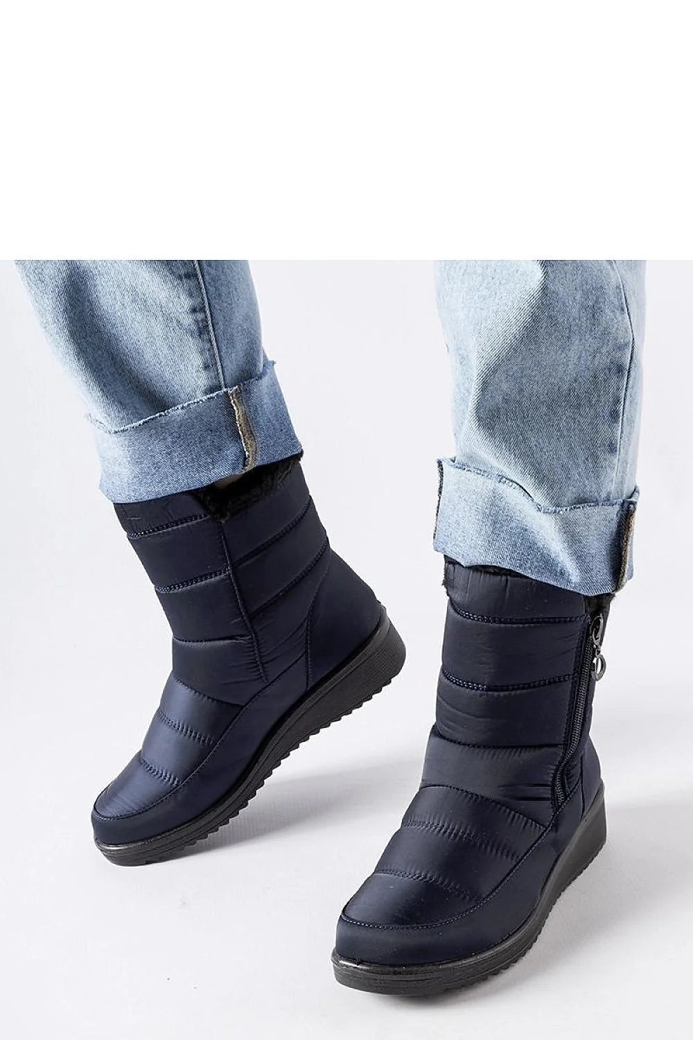 Bottes de neige pour femme style moderne matelassé couleur bleu marine fourrure synthétique talon bas zipper latéral