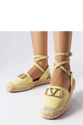 espadrille femme jaune pastel cuir écologique plateforme semelle tressée jute bout fermé bride croisée réglable boucle dorée logo métallique confortable