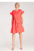Robe de jour estivale mini à volants évasée couleur corail en coton 98% elastane 2% pour femme élégante occasion décontractée ou semi-formelle
