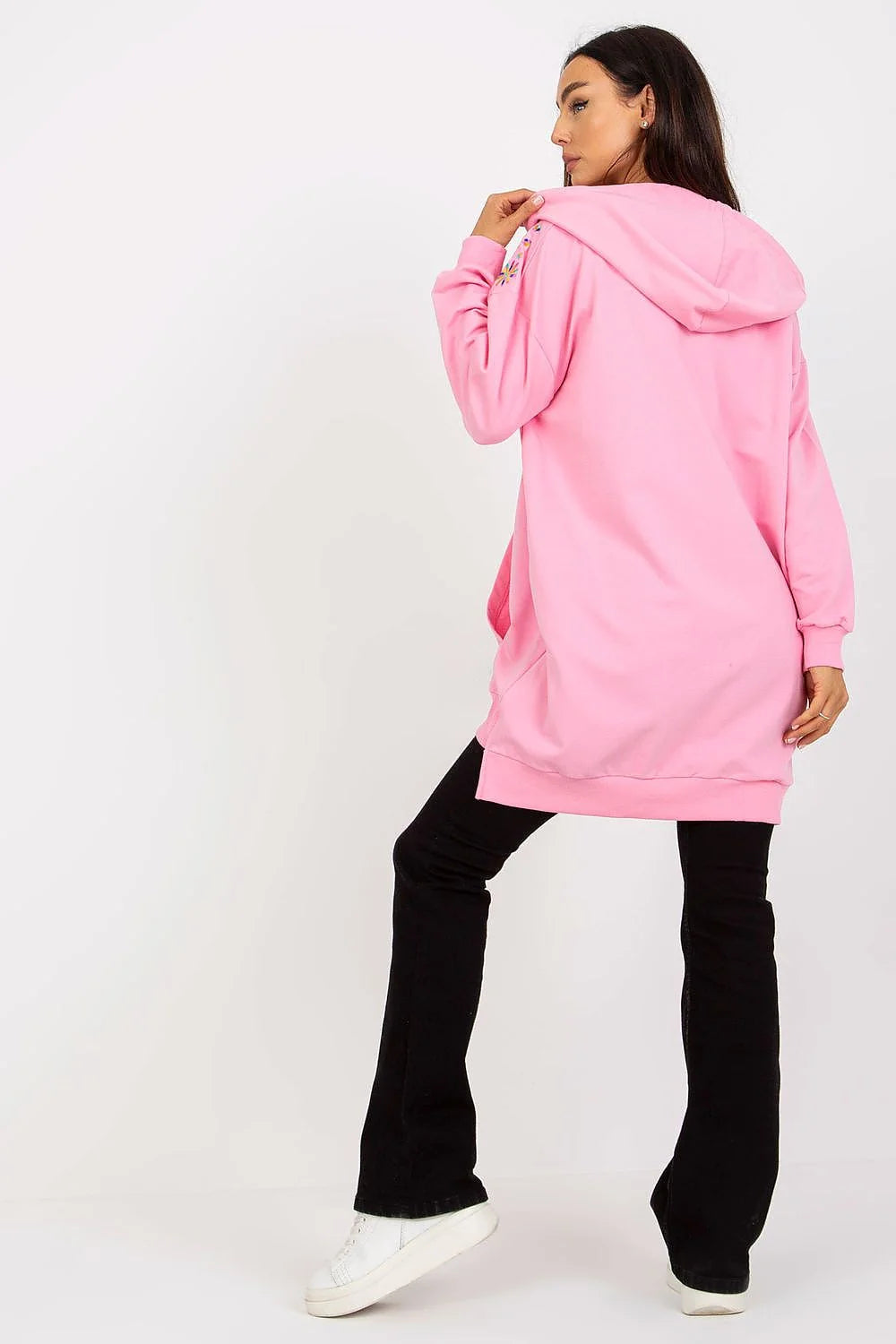 Sweatshirt Rue Paris femme capuche rose manches longues motifs floraux elasthanne viscose taille S M L XL