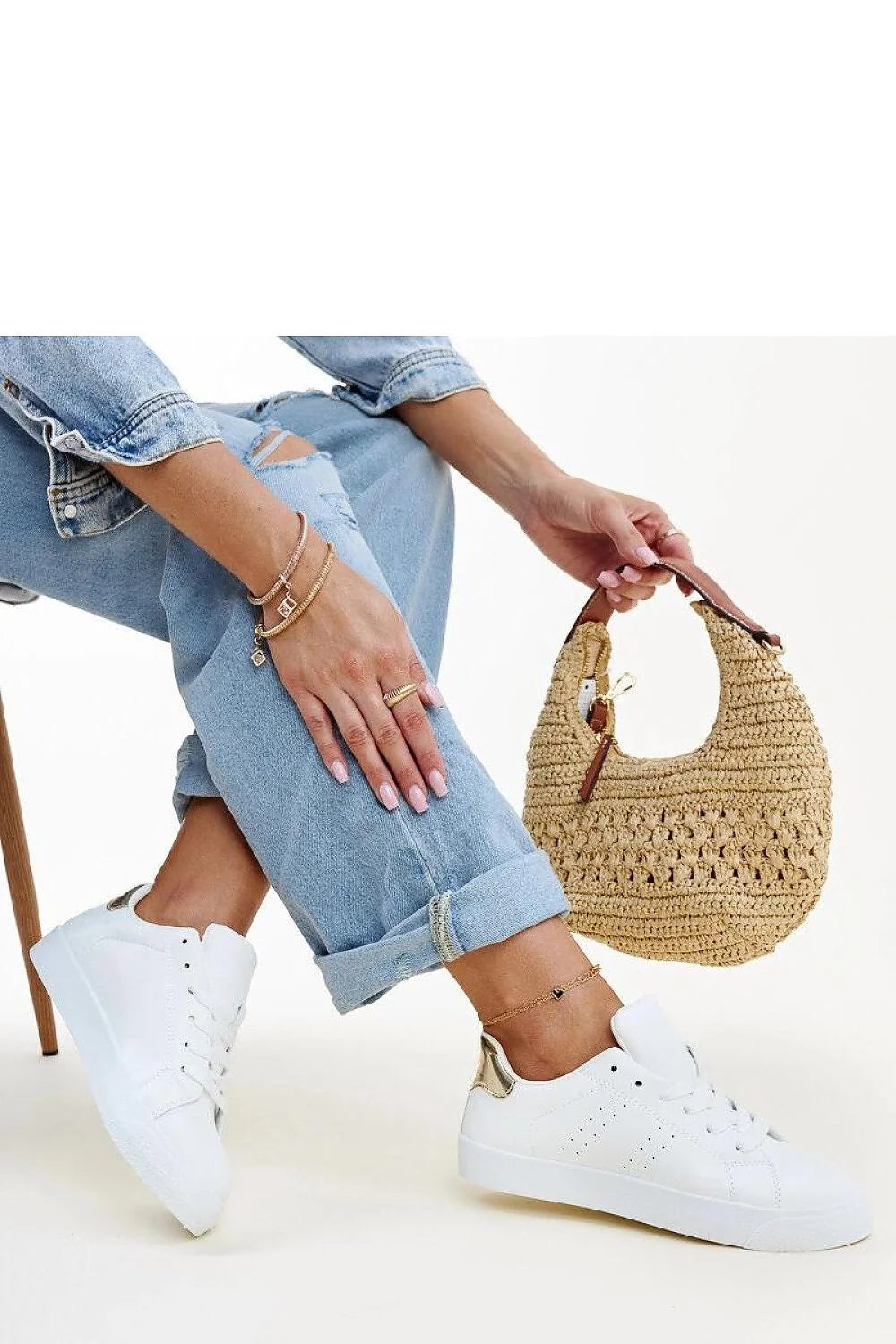 Baskets pour femmes blanches or design moderne confortable style décontracté baskets basses semelle caoutchouc matériau durable