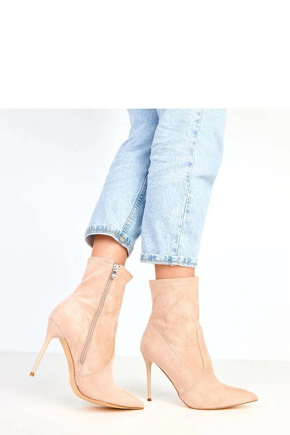bottines femme talon aiguille talon11cm cuir suédé rose poudré bout pointu tige14cm cheville fermeture éclair doublé tissu confort soirée élégantes