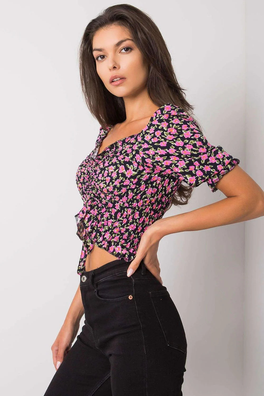 Chemisier Rue Paris élégant tendance coton manches courtes col en V plissé taille ajustable femme été