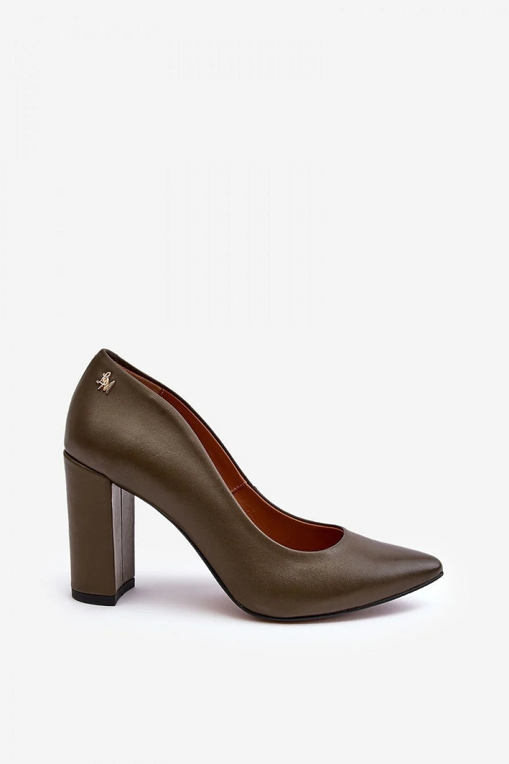 escarpins femme élégants bout pointu talon aiguille neuf point cinq centimetres cuir naturel olive profond semelle interieure souple