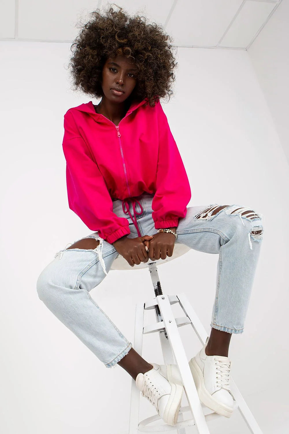Veste moderne pour femme style casual-chic couleur fuchsia veste oversize manches longues élastiques polyester