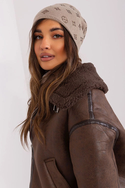 Bonnet d'hiver en cachemire avec strass applications veste cuir marron faux fourrure col doublé femmes mode hiver veste ample