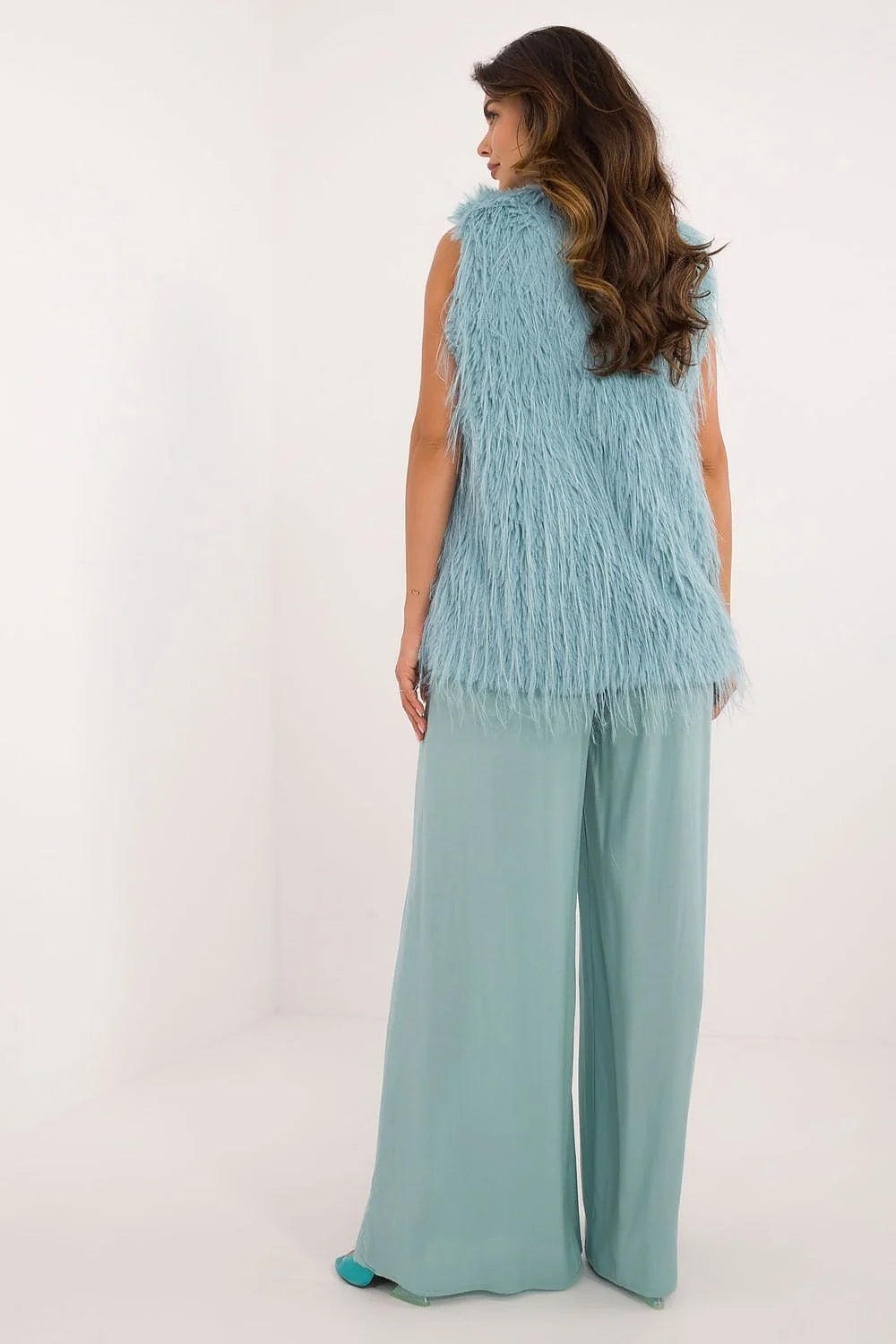 Gilet en fourrure synthétique bleu pastel sans manches longueur moyenne coupe droite style casual pour femme