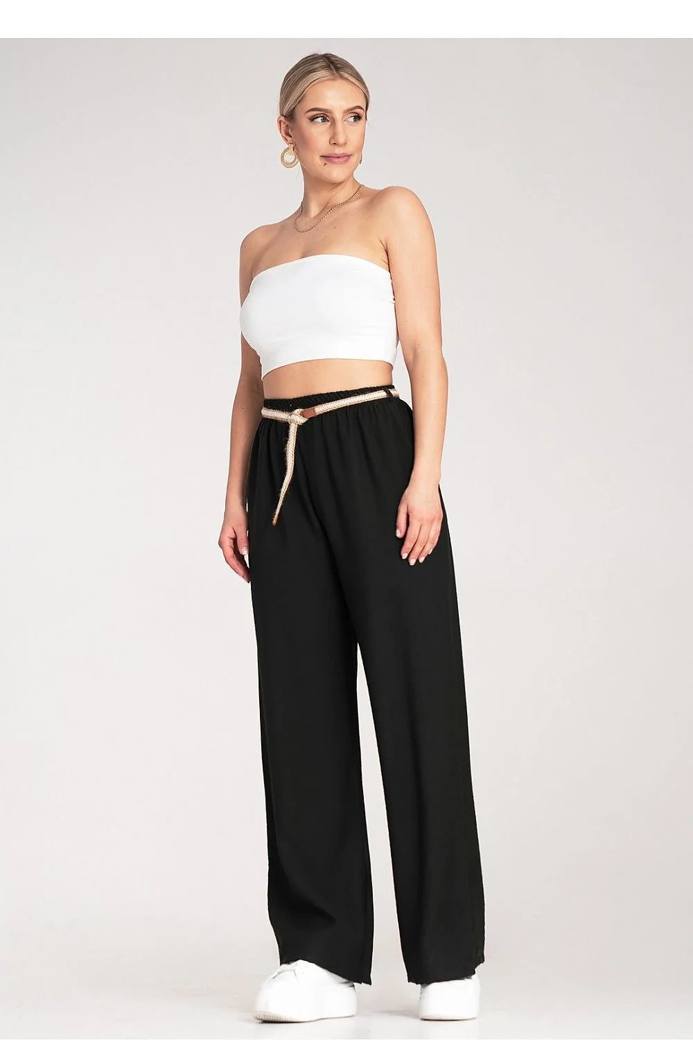 pantalon femme boho palazzo fluide viscose respirant taille élastique ceinture tressée corde beige nouée jambe extra large coupe ample élégante