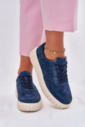 Chaussures de sport pour femmes style urbain cuir suédé bleu marine plateforme 3.5cm tige 6cm confort