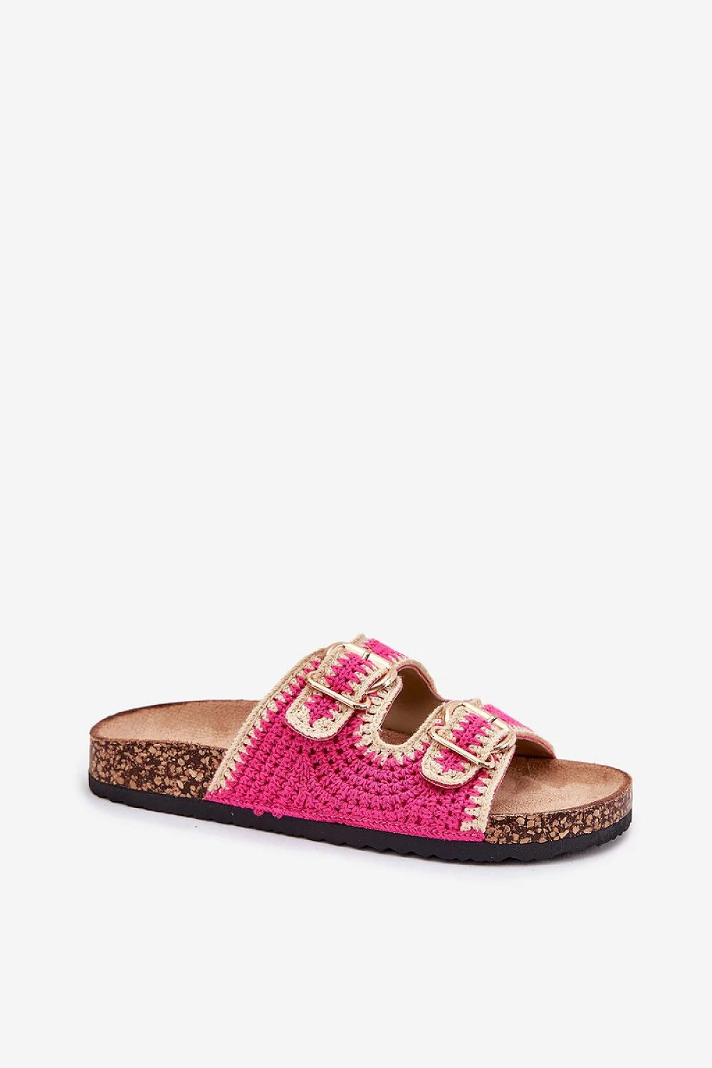 Sandales femmes style boho-chic cork insole ajustables summer sandals pink beige crocheted straps golden buckles