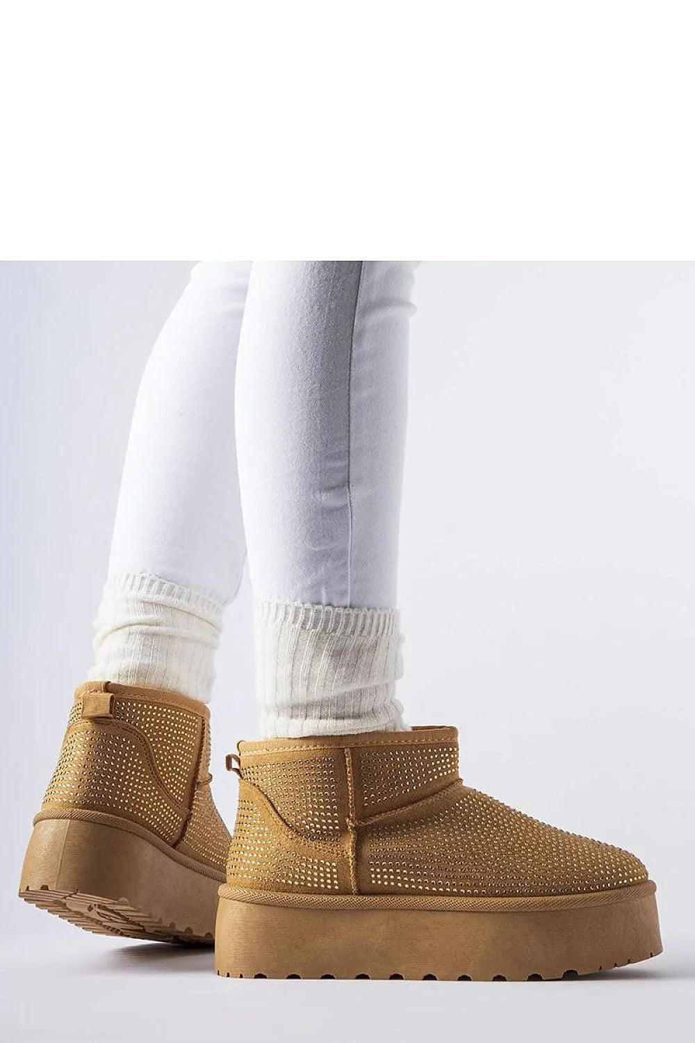 bottines femme courtes suédine effet daim camel microstrass scintillants plateforme épaisse crantée bout rond doublure chaude