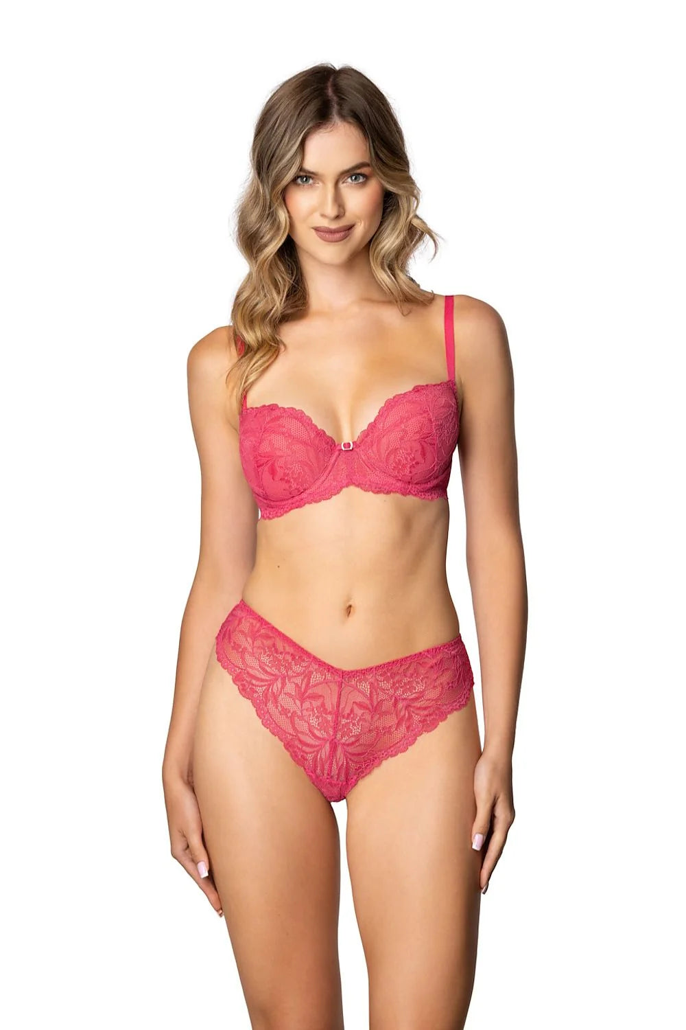 soutiengorge pushup framboise dentelle florale balconnet armatures bonnets moulés maintien sculptant bretelles réglables fermeture agrafes finition festonnée élégance confort quotidien