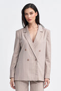 Veste de tailleur pour femme moderne élégante oversize rayures verticales beige rosé polyester viscose élasthanne manches longues boutonnage double