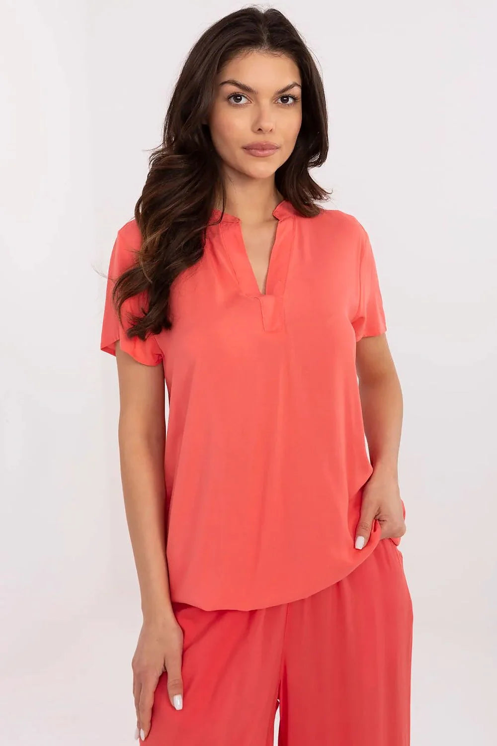 Ensemble femme casual chic robe longue et haut sans manches tissu léger couleur corail summer dress style minimaliste