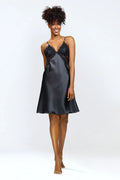Nuisette sexy DKaren en satin noir et dentelle, style élégant et sensuel, bretelles ajustables, lingerie féminine