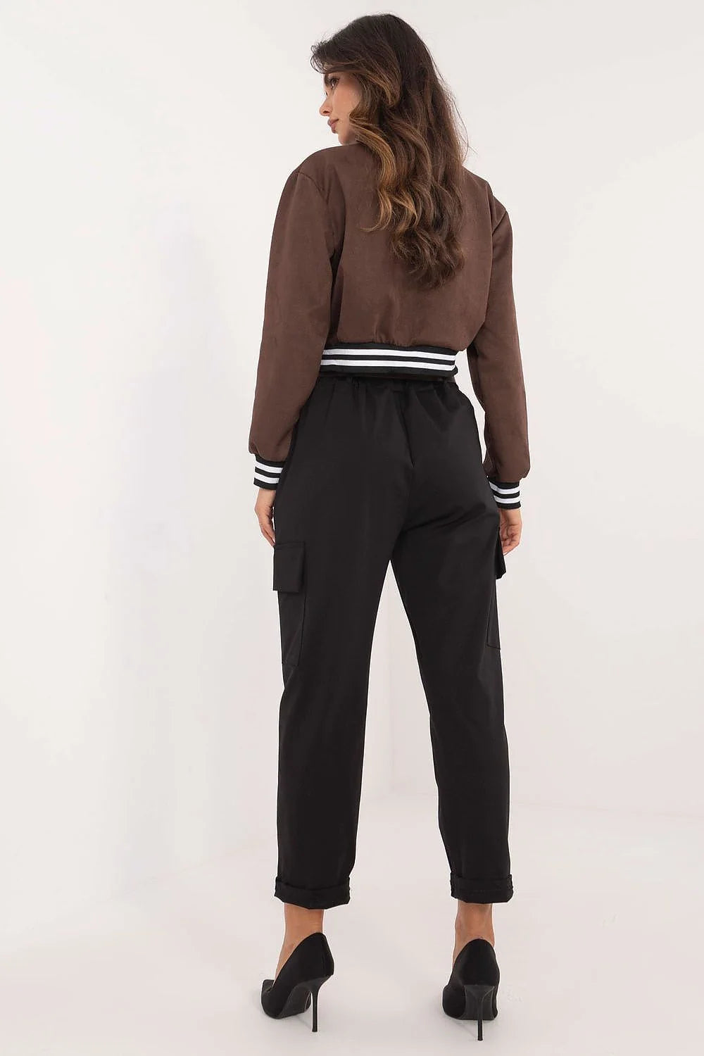 Pantalon cargo femme高 taille taille haute jambes fuselées noir coton polyamide élasthanne confortable travail quotidien
