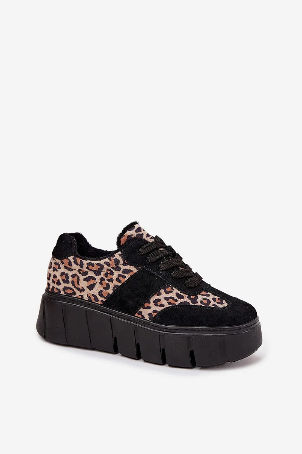 Vinceza sneakers femme plateforme massive suédine daim naturel lacets réglables doublure fourrure motif léopard semelle crantée antidérapante maintien col rembourré