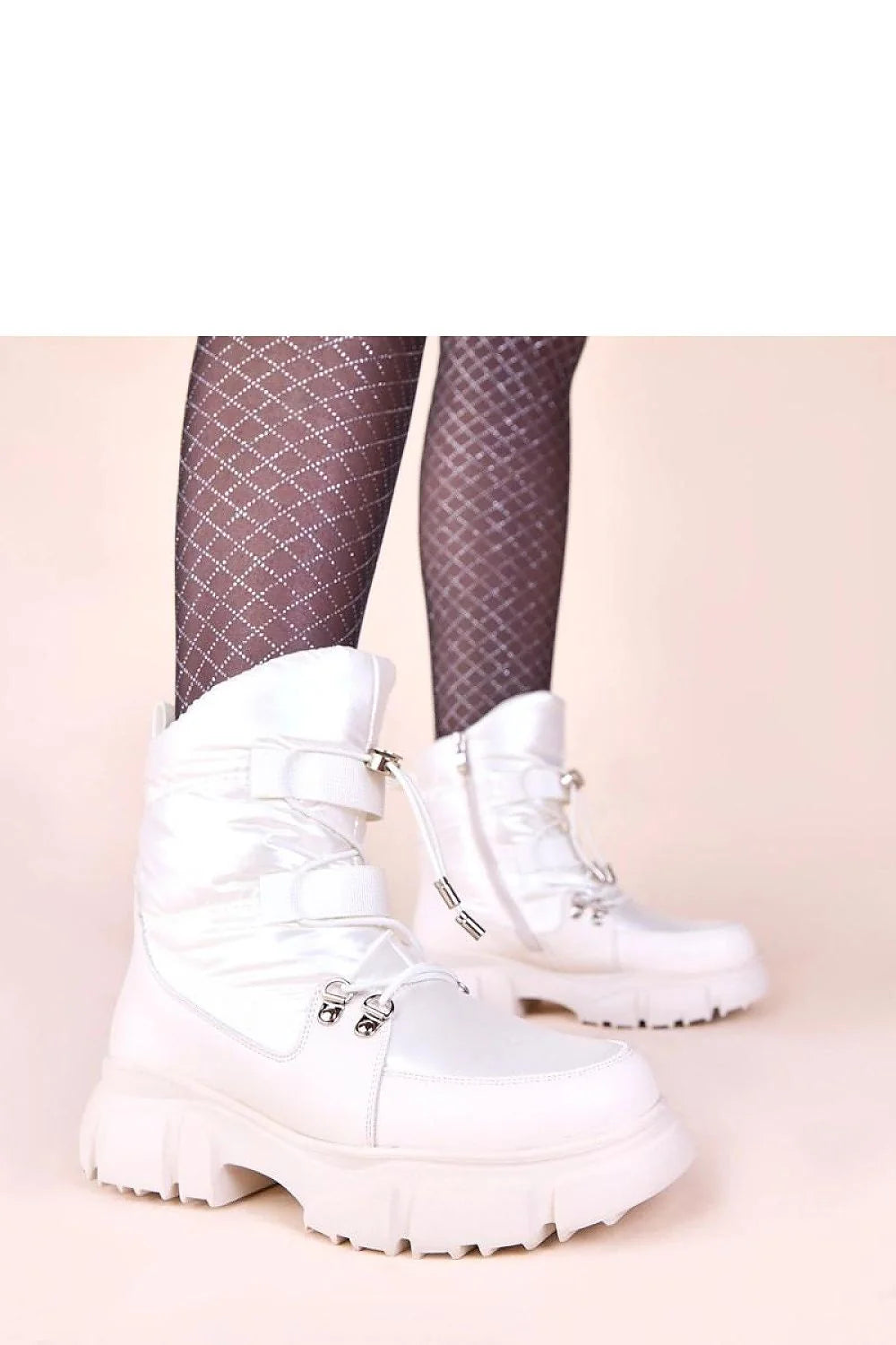 bottes neige blanches nacrées Gemre Jassi montantes chunky plateforme 5cm semelle crantée antidérapante doublure fourrure synthétique matelassées urbaines