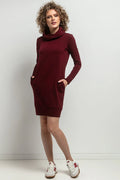 Robe de jour Tessita en jersey Bordeaux col bénitier longues manches poches latérales élégance confort femme mode