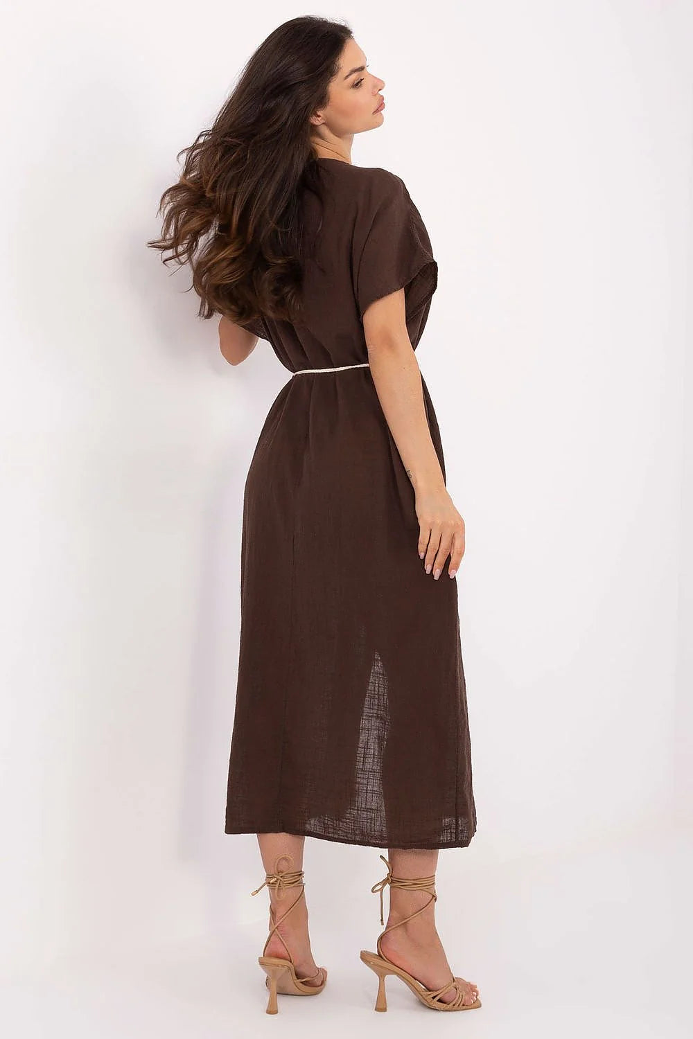 Robe de jour style bohème longue manches courtes décolleté en V coton élégante confortable femme