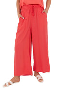 Pantalon femme Sublevel design fluide décontracté coupe large évasée taille haute élastiquée corail vif occasion estivale printanière