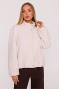 veste femme courte blouson bouclée duveteuse rose poudrée boxy oversize col montant manches ballon poches latérales doublée chaude