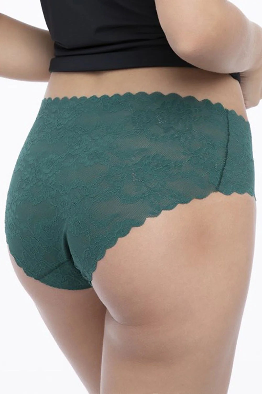 Culotte Julimex en dentelle vert bouteille floral élastique bord coquillage haute qualité sans couture femme