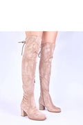 Bottes cuissardes suède beige élégantes confortables talon bloc ajustable fermeture éclair lacets arrière