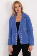 Veste MBM pour femme moderne élégante couleur bleue vive boutons dorés coupe structurée manches zippées poches latérales