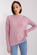 Pull pour femme Chandail AT en viscose nylon PBT motif torsadé rose pâle coupe ample manches longues encolure ronde