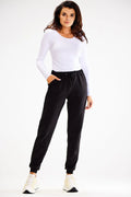 pantalon survêtement awama femme noir jogger fuselé athleisure taille élastique cordon serrage poches latérales ourlets côtelés coton élasthanne