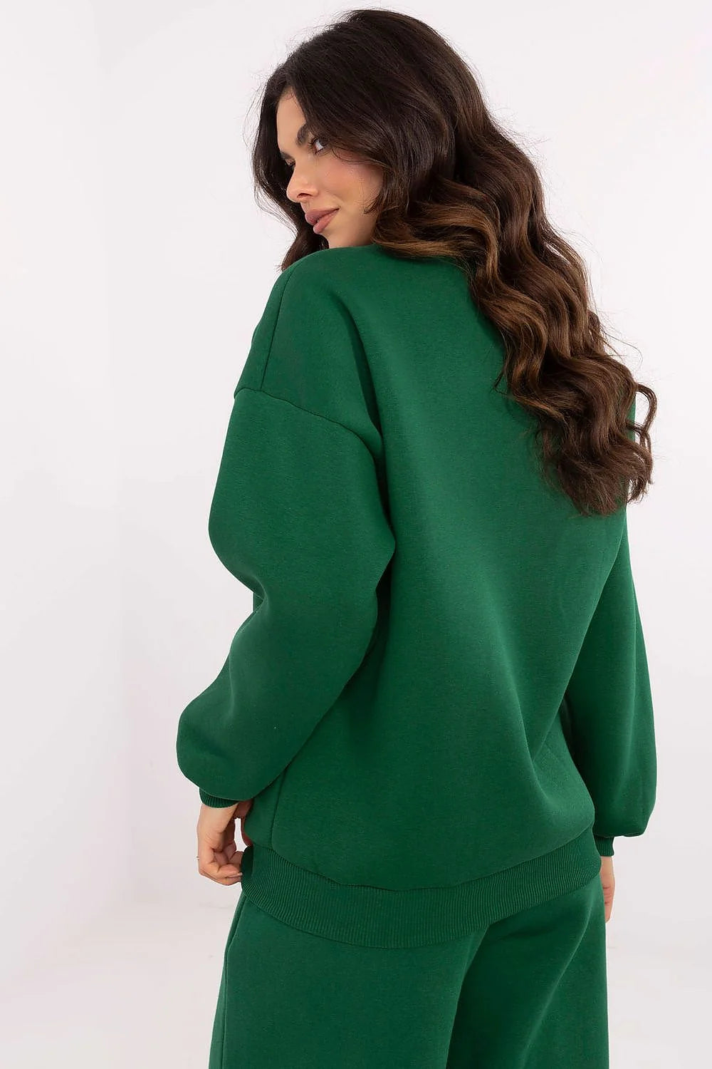 Sweatshirt femme style casual Boston design sportif vert foncé rouge blanc manches longues ample neckline rond maille côtelée