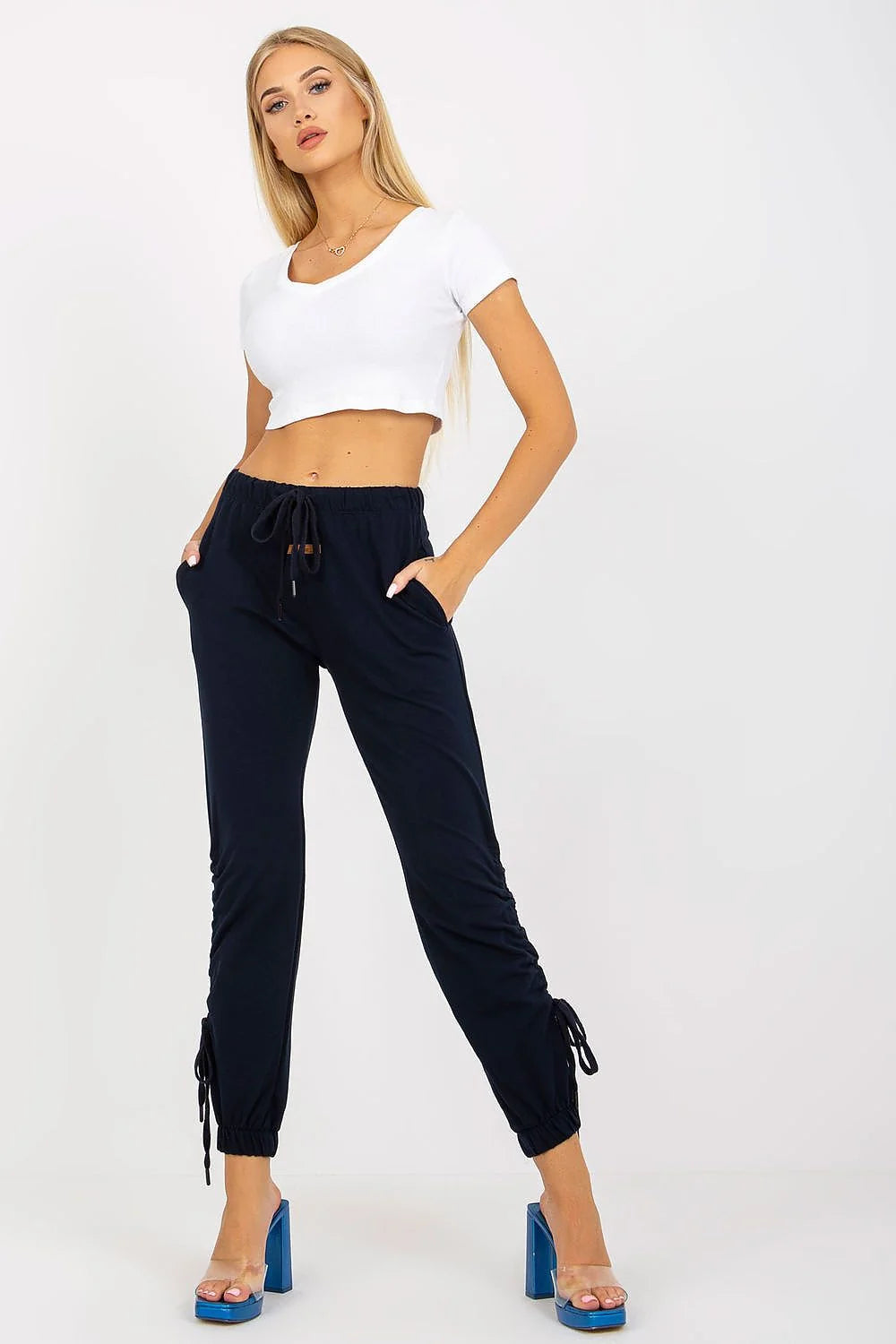Pantalon de survêtement à taille haute en coton élasthanne pour femme, style moderne, couleur noire, confort et style