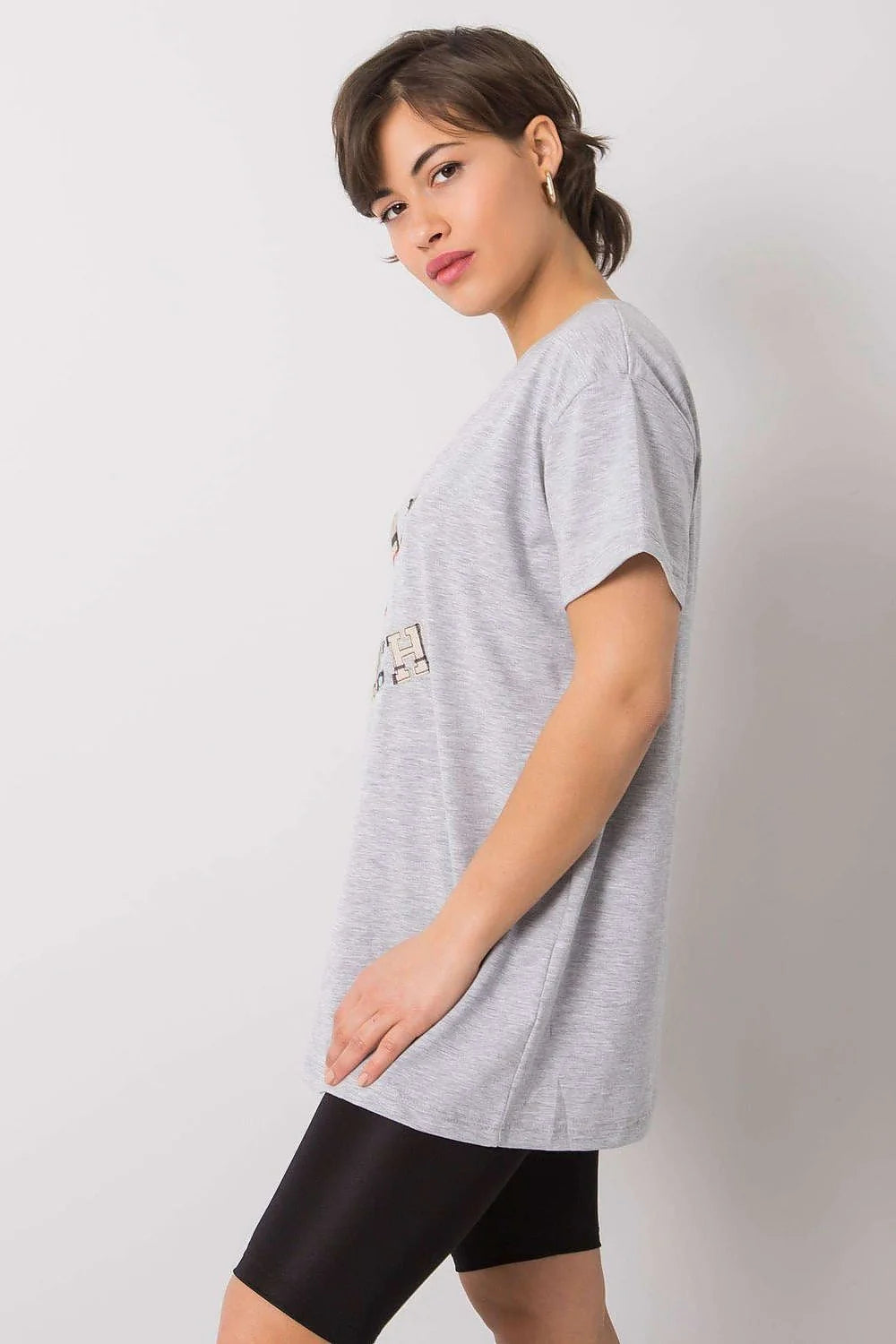 T-shirt Fancy femme décontracté moderne impression textuelle AMOUR IS FRENCH manches courtes encolure ronde coton lycra