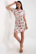 Robe d'été à manches courtes encolure ronde motif floral ceinture nouable tissu respirant femme élégance décontractée plage ville occasion estivale