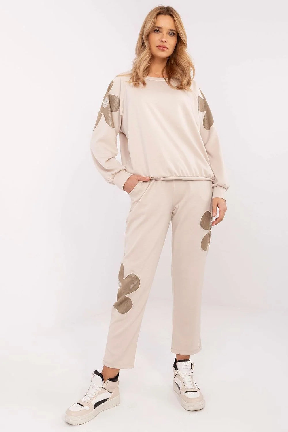 Ensemble de survêtement Italy Moda pour femme, viscose, coton, élasthanne, floral, zircons, confort, style, mode, vêtements
