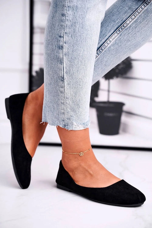 Ballerines pour femmes style classique noir suède éco-friendly confortables ajustement parfait talon plat 1 cm