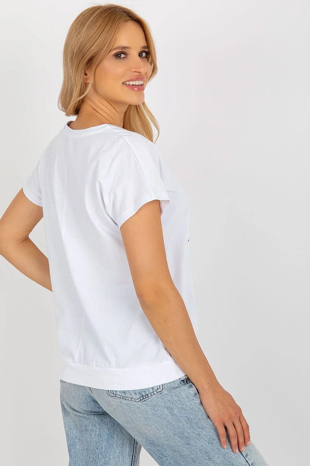 T-shirt femme style décontracté moderne imprimé cœur doré élasthanne coton blanc