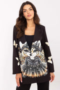 Veste pour femme moderne design artistique coupe droite longue manches noire imprimé animalier
