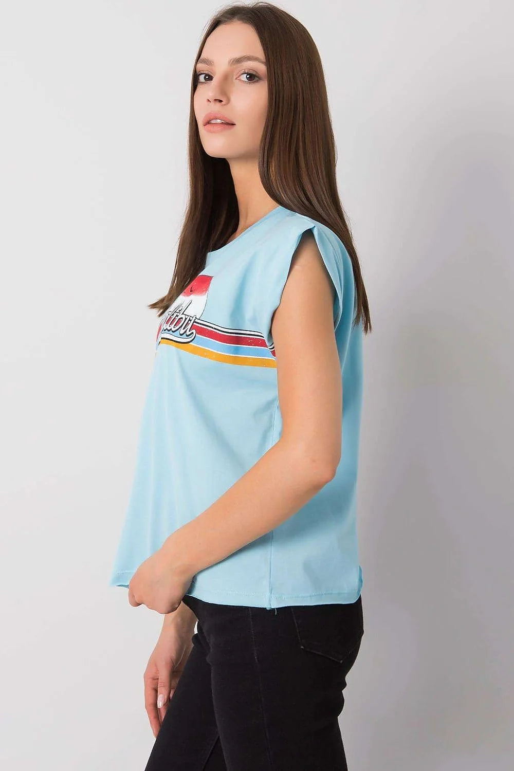 Tshirt Fancy femme noir coton jersey léger doux respirant coupe ample boxy manches courtes tombantes encolure ronde imprimé