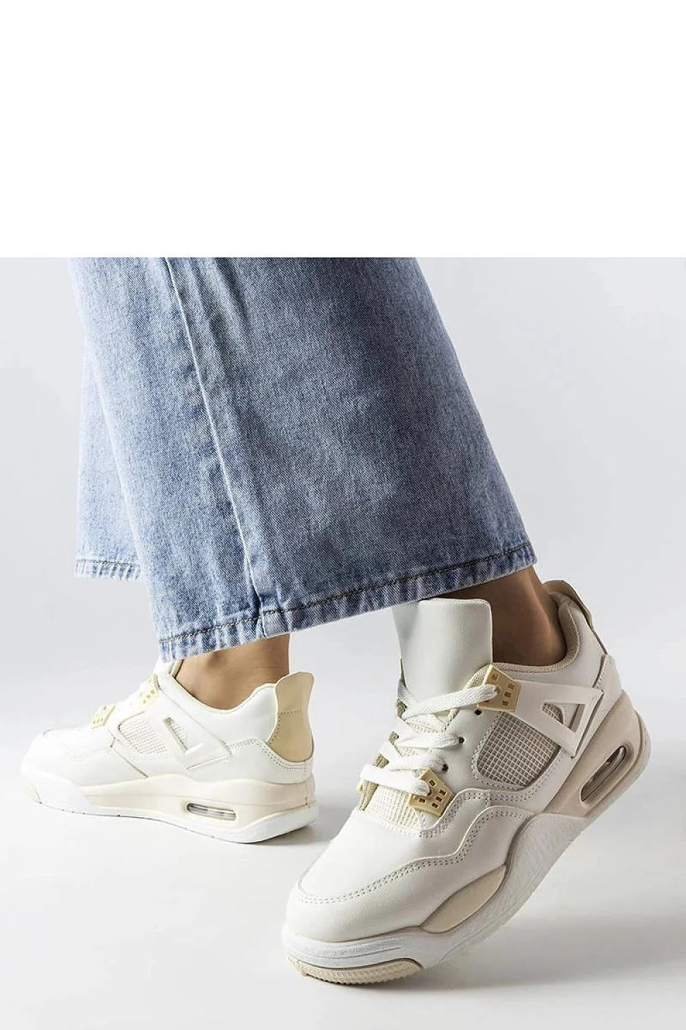baskets Solea cuir synthétique maille crème écru basses rétro chunky respirantes œillets dorés semelle épaisse gomme air visible col rembourré