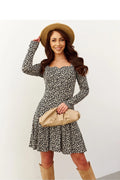 Robe féminine moderne en maille motif animal longues manches encolure cœur taille ajustée évasée pour femmes