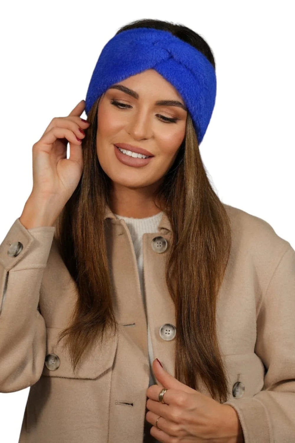 Bandeau Kamea pour femme élégant hiver doux bleu vif matière polyamide peluche conception moderne torsade centrale finitions soignées