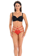 Ensemble lingerie féminine sexy soutien-gorge classique culotte moderne maille transparente couleur rouge élasthanne polyester taille haute soutien optimal style audacieux finitions épurées confort mode femme accessoires sexy