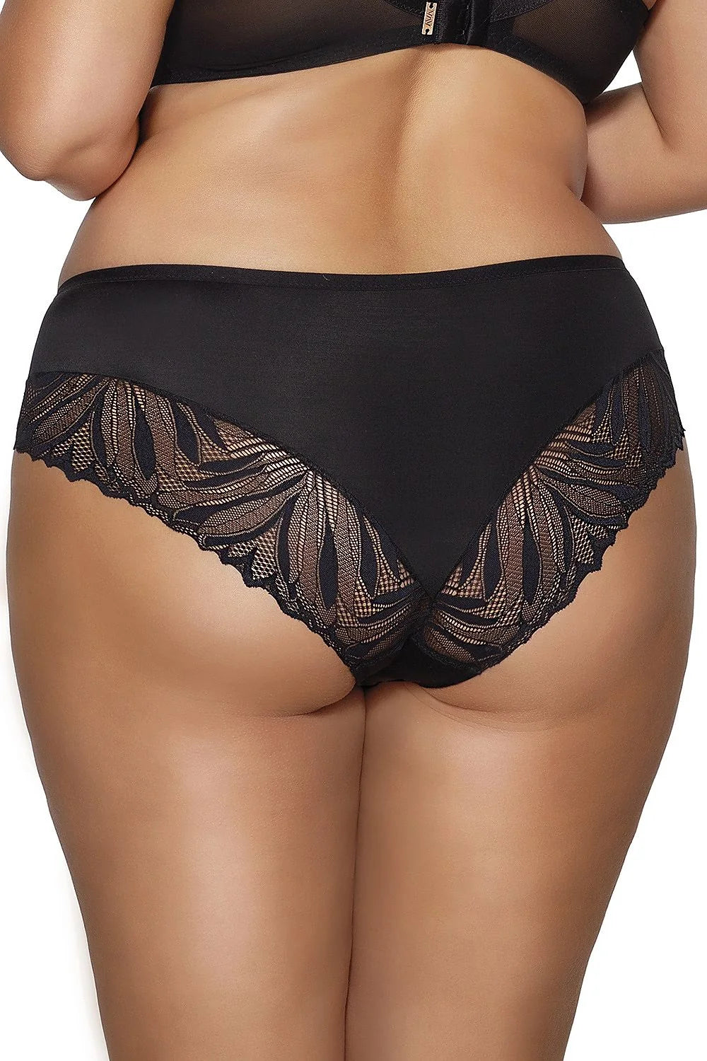 culotte Ava Yasemin 2106 noire microfibre douce dentelle florale tulle transparent coupe galbante maintien couvrance moyenne finitions festonnées métal doré