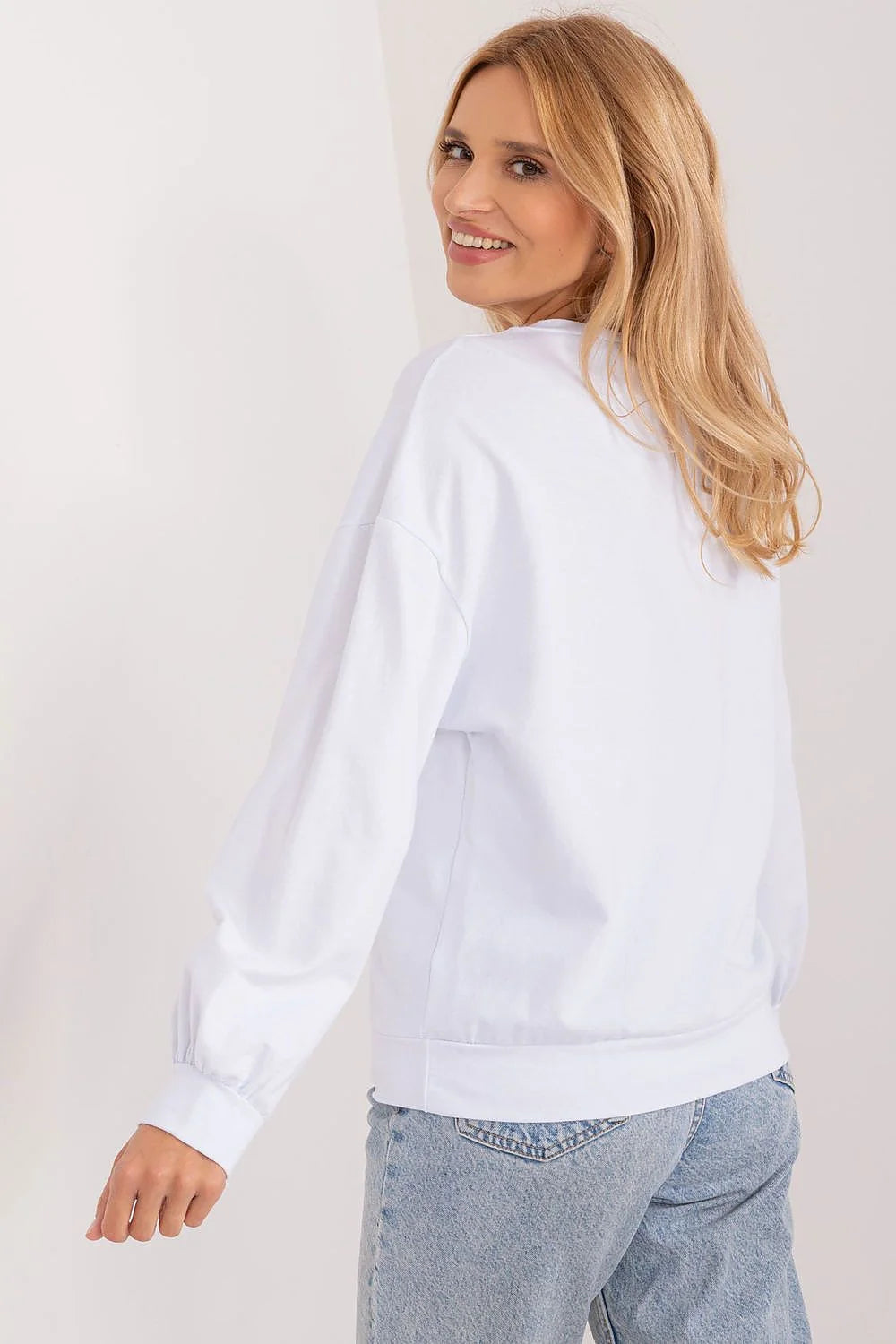 sweatshirt femme décontracté motif floral multicolore coton respirant manches longues coupe ample col rond poignets bordés appliqués fleurs doux